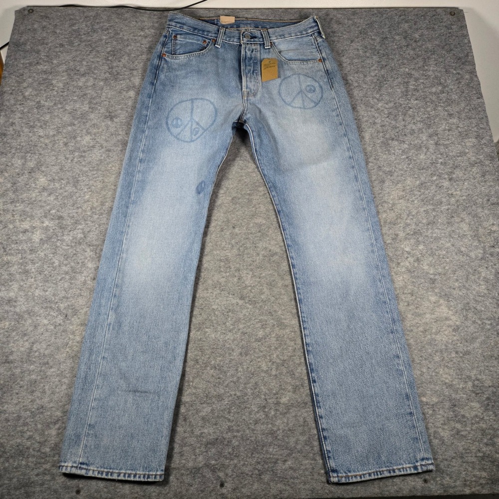 Levi's Mens Blue 501 150th Anniversary Peace Graphic Straight Jeans 32x34
